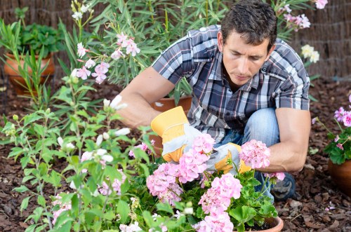 Gardening crew using PPE while performing garden maintenance